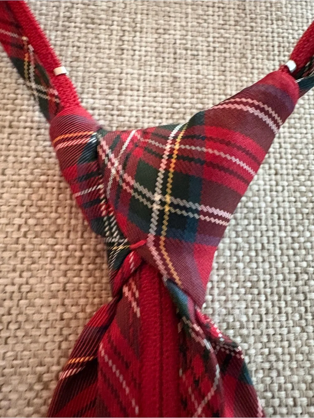 Talbots Kids Red Tartan Plaid Adjustable Zip Tie Christmas Holiday
